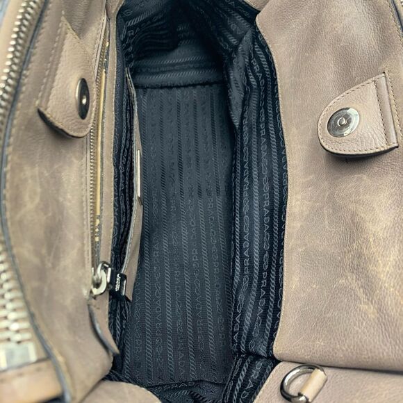 Auth PRADA Glacé Calf Pomice Twin Pocket Tote Bag Very Good Preloved Satchel - Picture 5 of 16